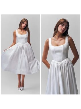 Danielle Guizio Bielli Corset Midi Dress White NWT Size L Bridal Rehearsal​